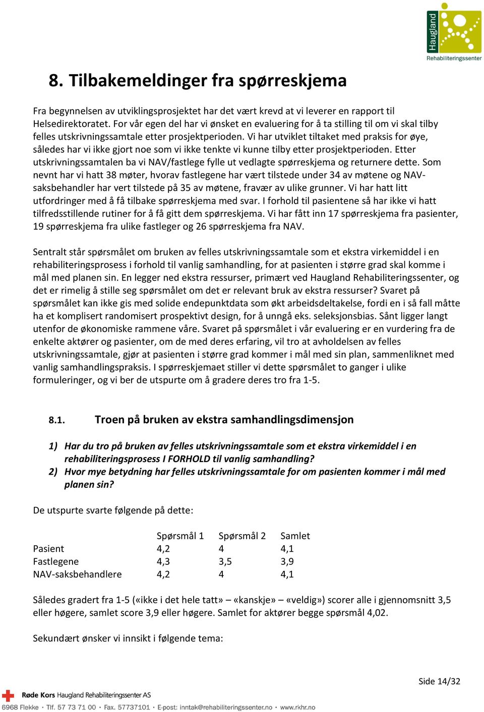 Vi har utviklet tiltaket med praksis for øye, således har vi ikke gjort noe som vi ikke tenkte vi kunne tilby etter prosjektperioden.