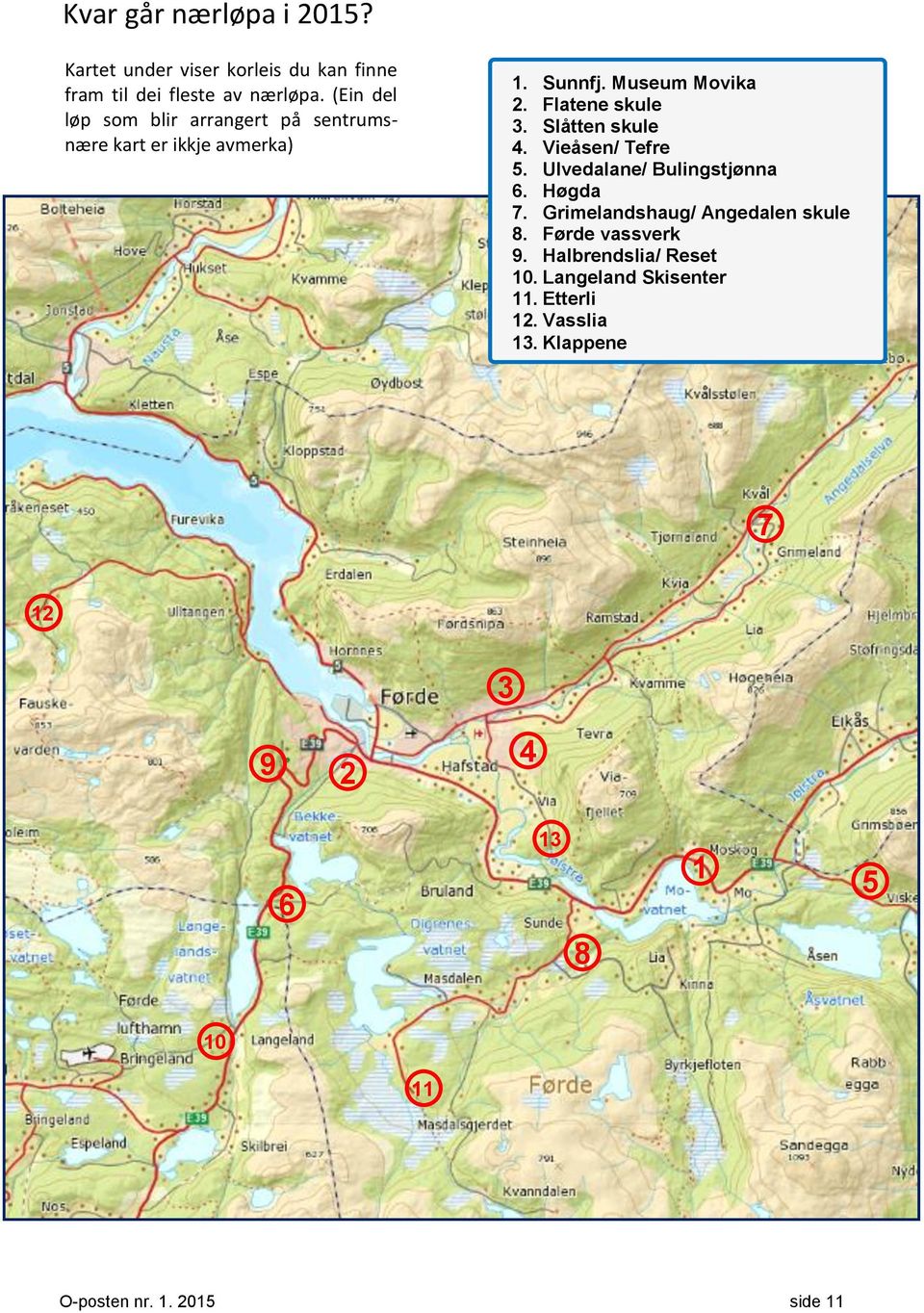 Slåtten skule 4. Vieåsen/ Tefre 5. Ulvedalane/ Bulingstjønna 6. Høgda 7. Grimelandshaug/ Angedalen skule 8.