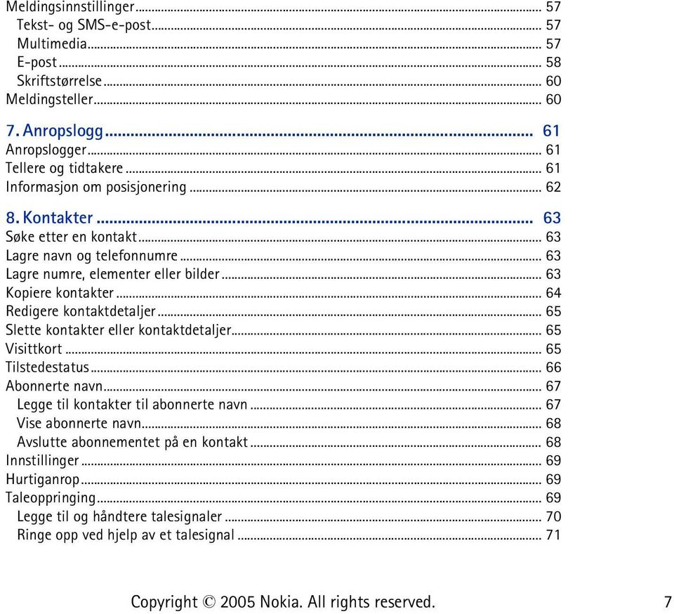 .. 64 Redigere kontaktdetaljer... 65 Slette kontakter eller kontaktdetaljer... 65 Visittkort... 65 Tilstedestatus... 66 Abonnerte navn... 67 Legge til kontakter til abonnerte navn.