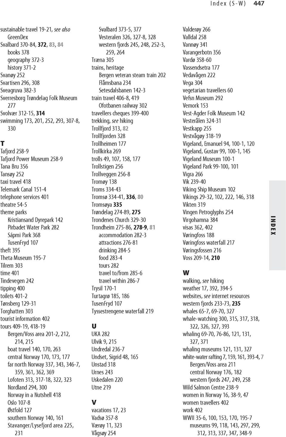 401 theatre 54-5 theme parks Kristiansand Dyrepark 142 Pirbadet Water Park 282 Sápmi Park 368 TusenFryd 107 theft 395 Theta Museum 195-7 Tilrem 303 time 401 Tindevegen 242 tipping 400 toilets 401-2