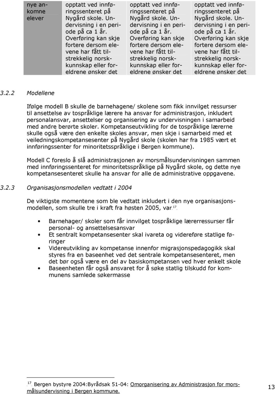 Overføring kan skje fortere dersom elevene har fått tilstrekkelig norskkunnskap eller foreldrene ønsker det 3.2.