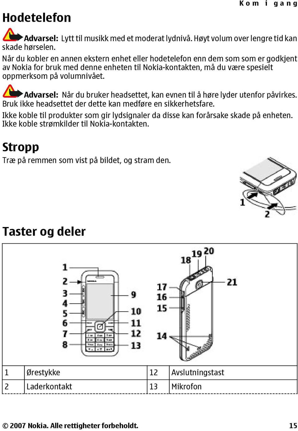 Advarsel: Når du bruker headsettet, kan evnen til å høre lyder utenfor påvirkes. Bruk ikke headsettet der dette kan medføre en sikkerhetsfare.