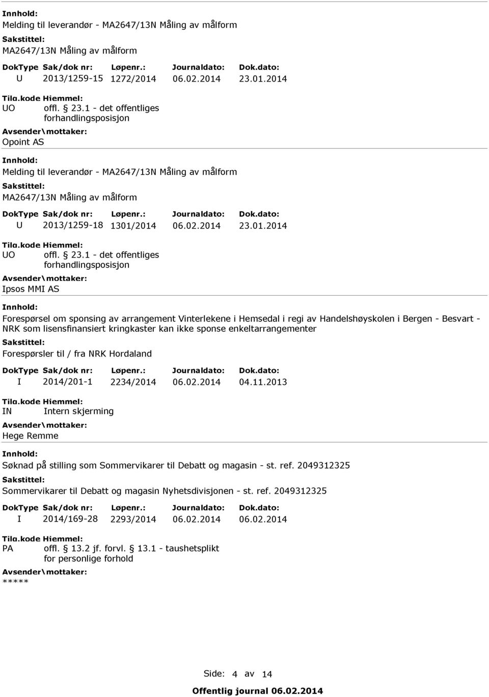 1 - det offentliges forhandlingsposisjon Opoint AS Melding til leyerandør - U 2013/1259-18 1301/2014 06.02.2014 23.