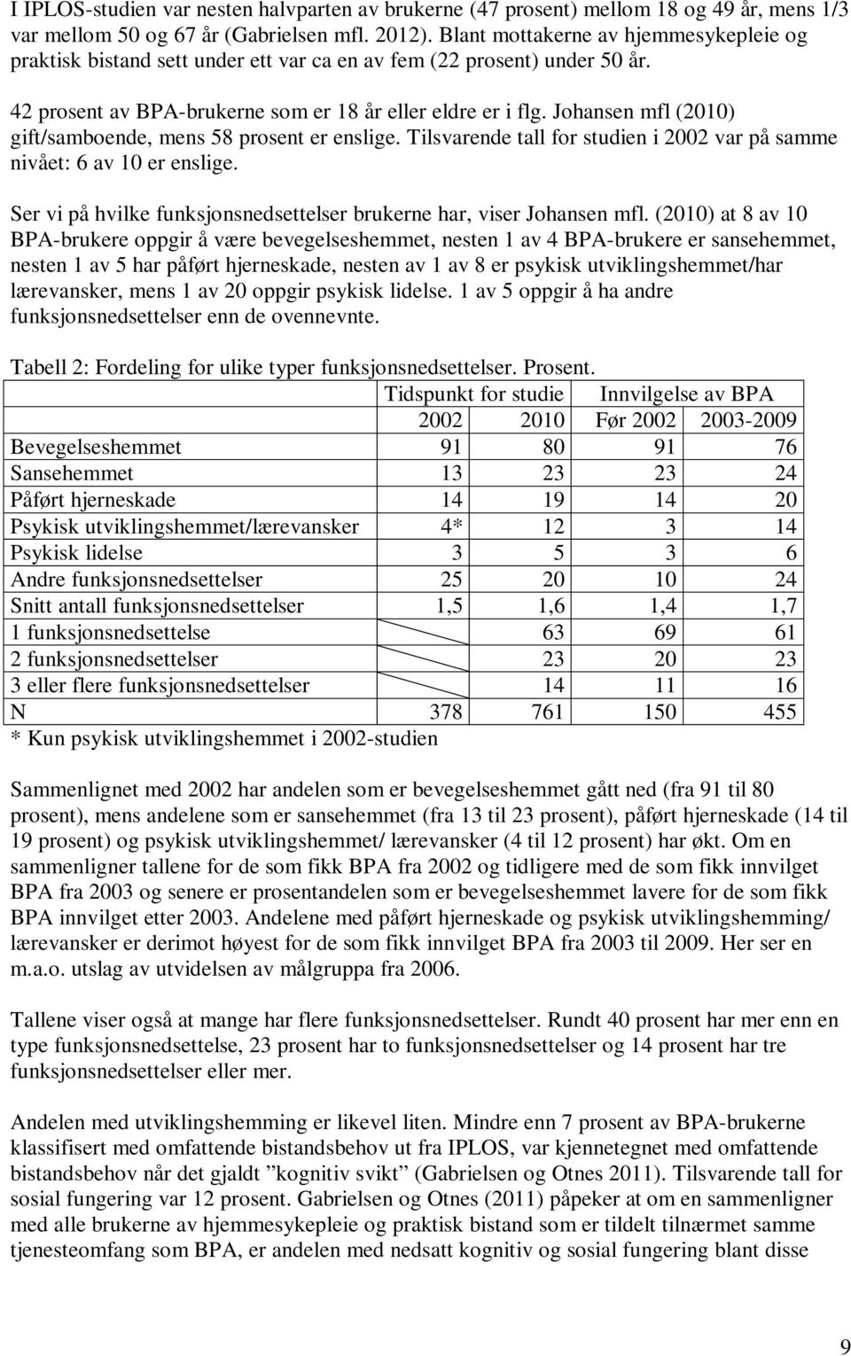 Johansen mfl (2010) gift/samboende, mens 58 prosent er enslige. Tilsvarende tall for studien i 2002 var på samme nivået: 6 av 10 er enslige.