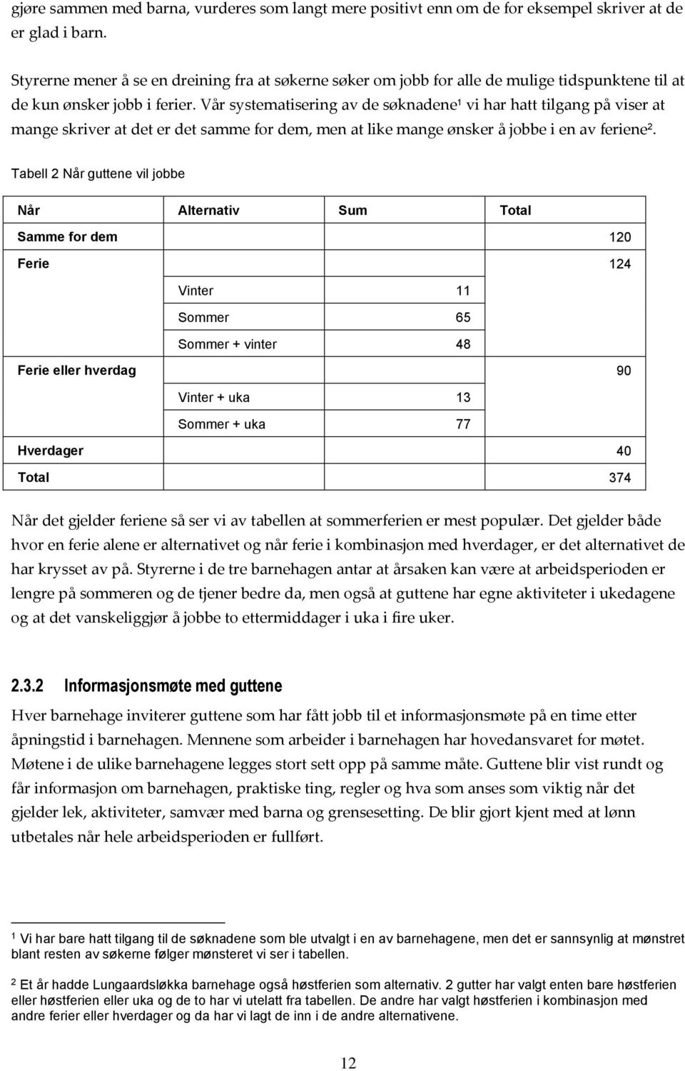 Vår systematisering av de søknadene 1 vi har hatt tilgang på viser at mange skriver at det er det samme for dem, men at like mange ønsker å jobbe i en av feriene 2.