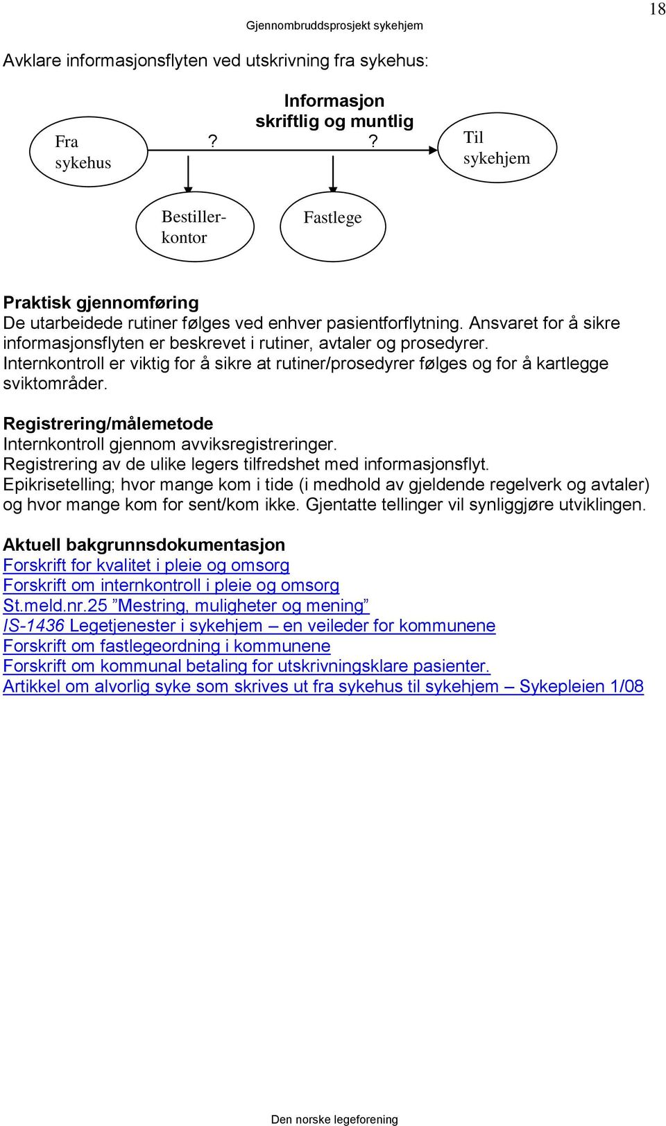 Ansvaret for å sikre informasjonsflyten er beskrevet i rutiner, avtaler og prosedyrer. Internkontroll er viktig for å sikre at rutiner/prosedyrer følges og for å kartlegge sviktområder.