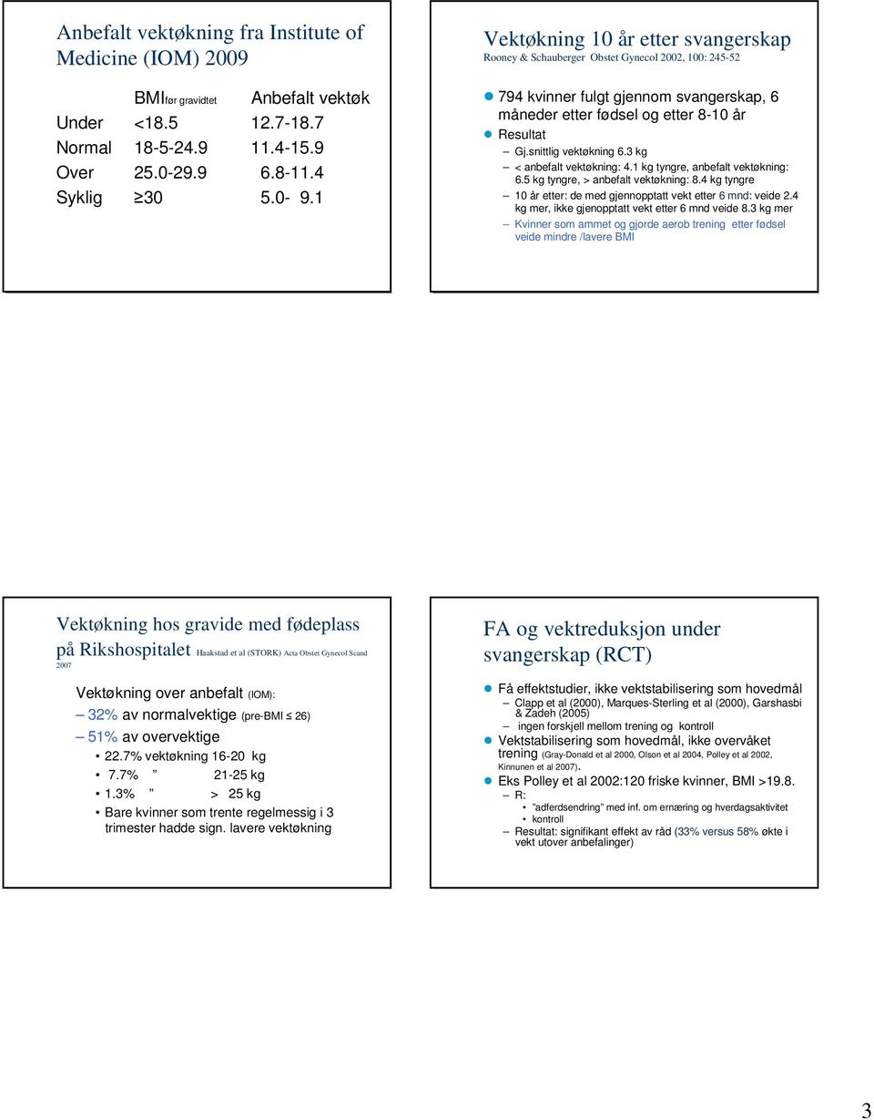 3 kg < anbefalt vektøkning: 4.1 kg tyngre, anbefalt vektøkning: 6.5 kg tyngre, > anbefalt vektøkning: 8.4 kg tyngre 10 år etter: de med gjennopptatt vekt etter 6 mnd: veide 2.