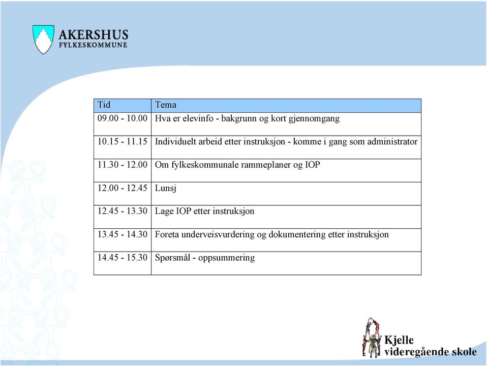 00 Om fylkeskommunale rammeplaner og IOP 12.00-12.45 Lunsj 12.45-13.