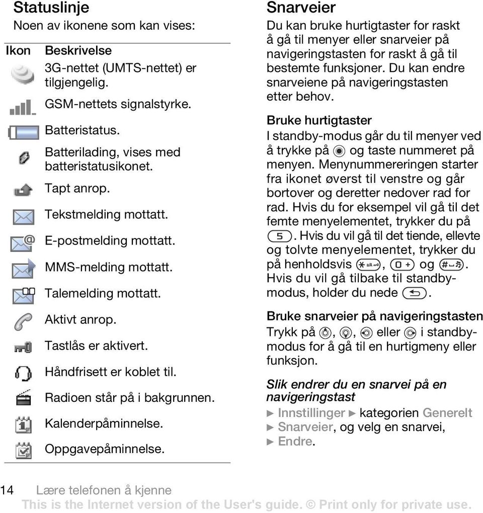 Oppgavepåminnelse. Snarveier Du kan bruke hurtigtaster for raskt å gå til menyer eller snarveier på navigeringstasten for raskt å gå til bestemte funksjoner.