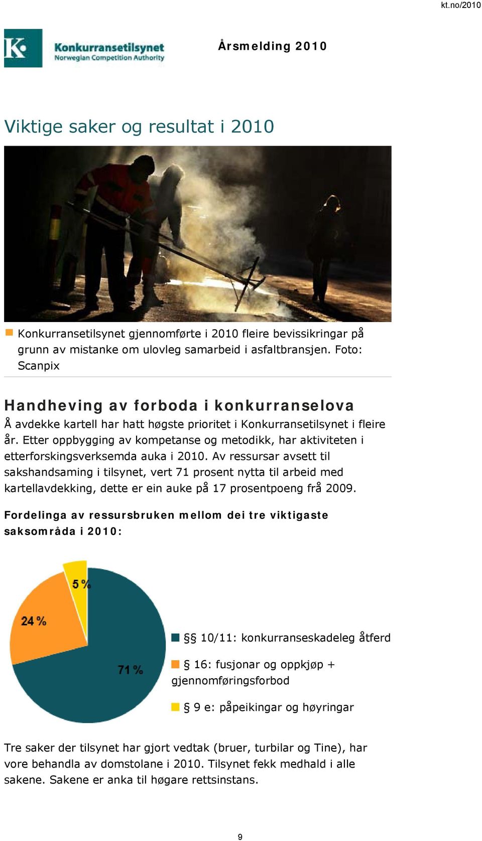 Etter oppbygging av kompetanse og metodikk, har aktiviteten i etterforskingsverksemda auka i 2010.