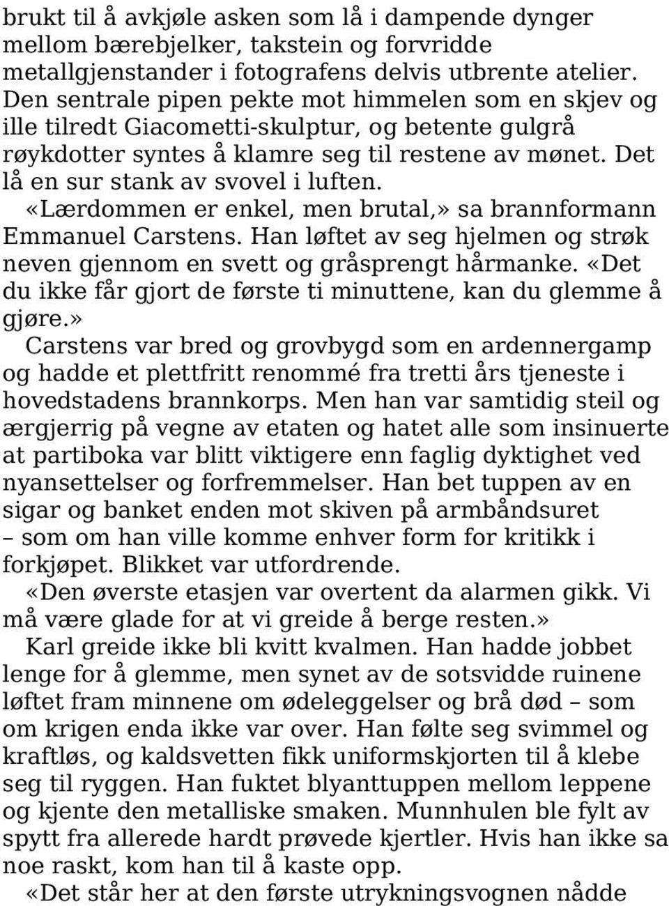 «Lærdommen er enkel, men brutal,» sa brannformann Emmanuel Carstens. Han løftet av seg hjelmen og strøk neven gjennom en svett og gråsprengt hårmanke.