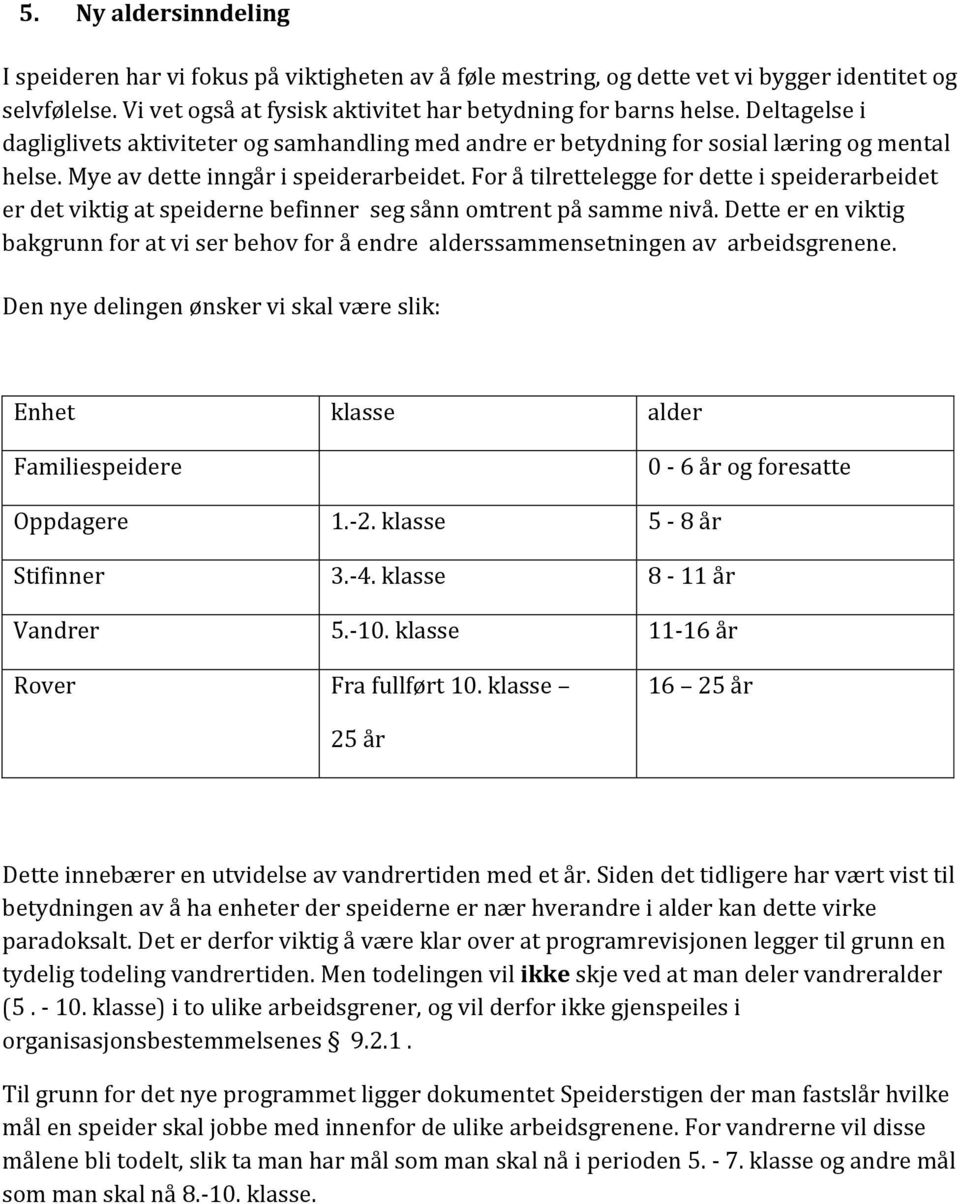 For å tilrettelegge for dette i speiderarbeidet er det viktig at speiderne befinner seg sånn omtrent på samme nivå.