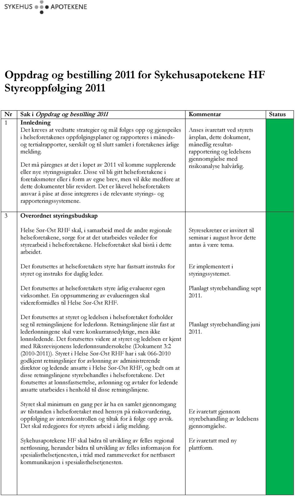 Det må påregnes at det i løpet av 2011 vil komme supplerende eller nye styringssignaler.