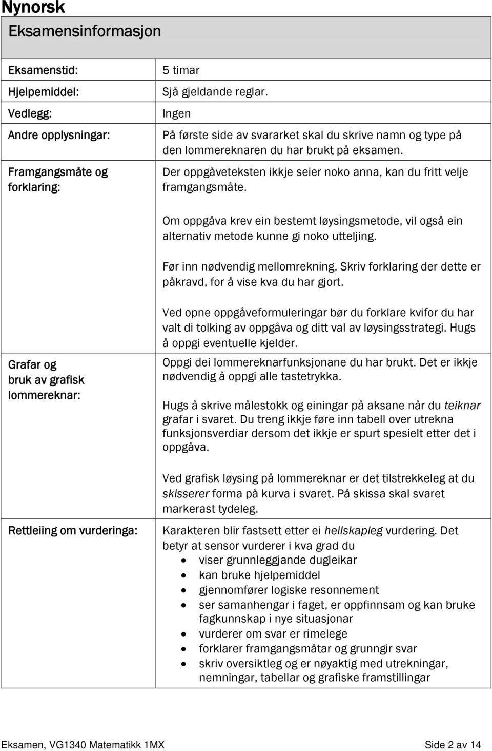 Om oppgåva krev ein bestemt løysingsmetode, vil også ein alternativ metode kunne gi noko utteljing. Før inn nødvendig mellomrekning. Skriv forklaring der dette er påkravd, for å vise kva du har gjort.