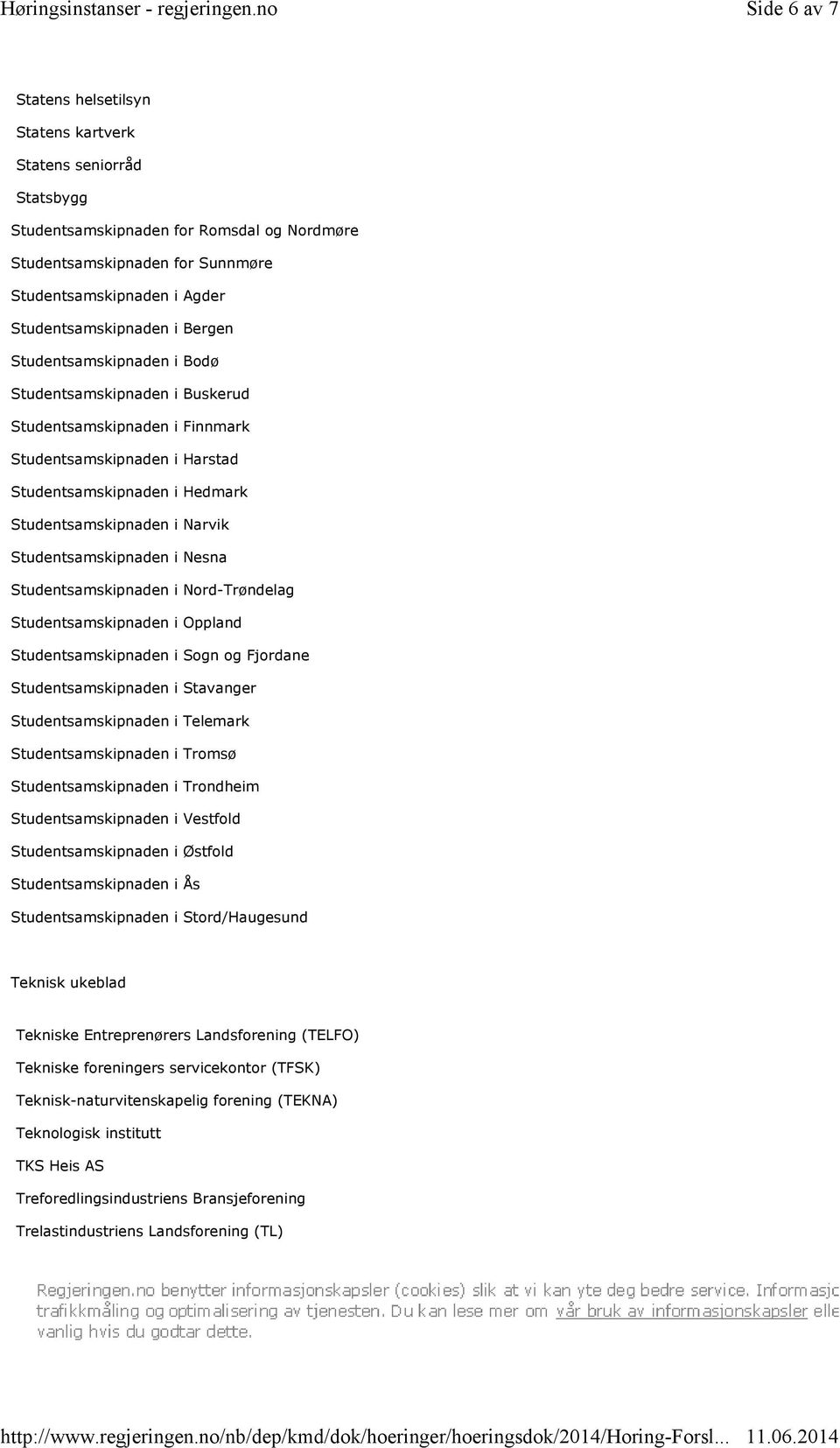 Bergen Studentsamskipnaden i Bodø Studentsamskipnaden i Buskerud Studentsamskipnaden i Finnmark Studentsamskipnaden i Harstad Studentsamskipnaden i Hedmark Studentsamskipnaden i Narvik