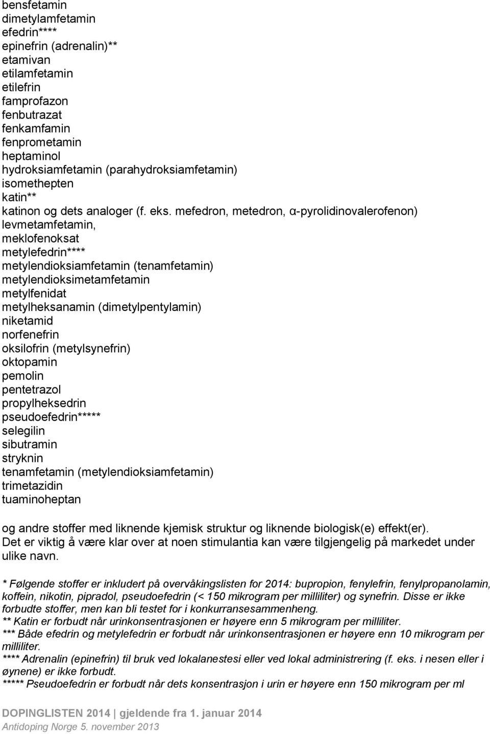 mefedron, metedron, α-pyrolidinovalerofenon) levmetamfetamin, meklofenoksat metylefedrin**** metylendioksiamfetamin (tenamfetamin) metylendioksimetamfetamin metylfenidat metylheksanamin