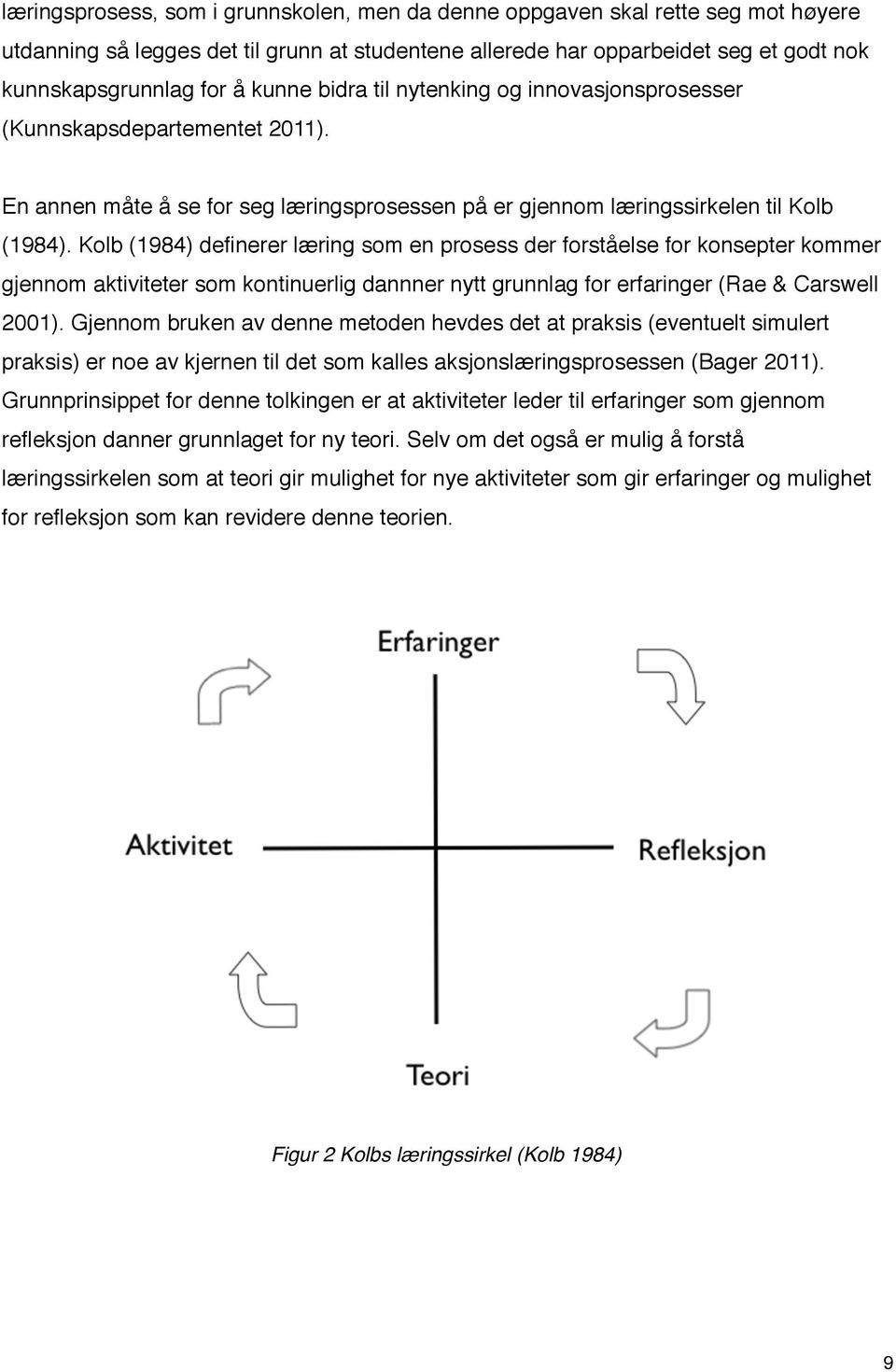 Kolb (1984) definerer læring som en prosess der forståelse for konsepter kommer gjennom aktiviteter som kontinuerlig dannner nytt grunnlag for erfaringer (Rae & Carswell 2001).