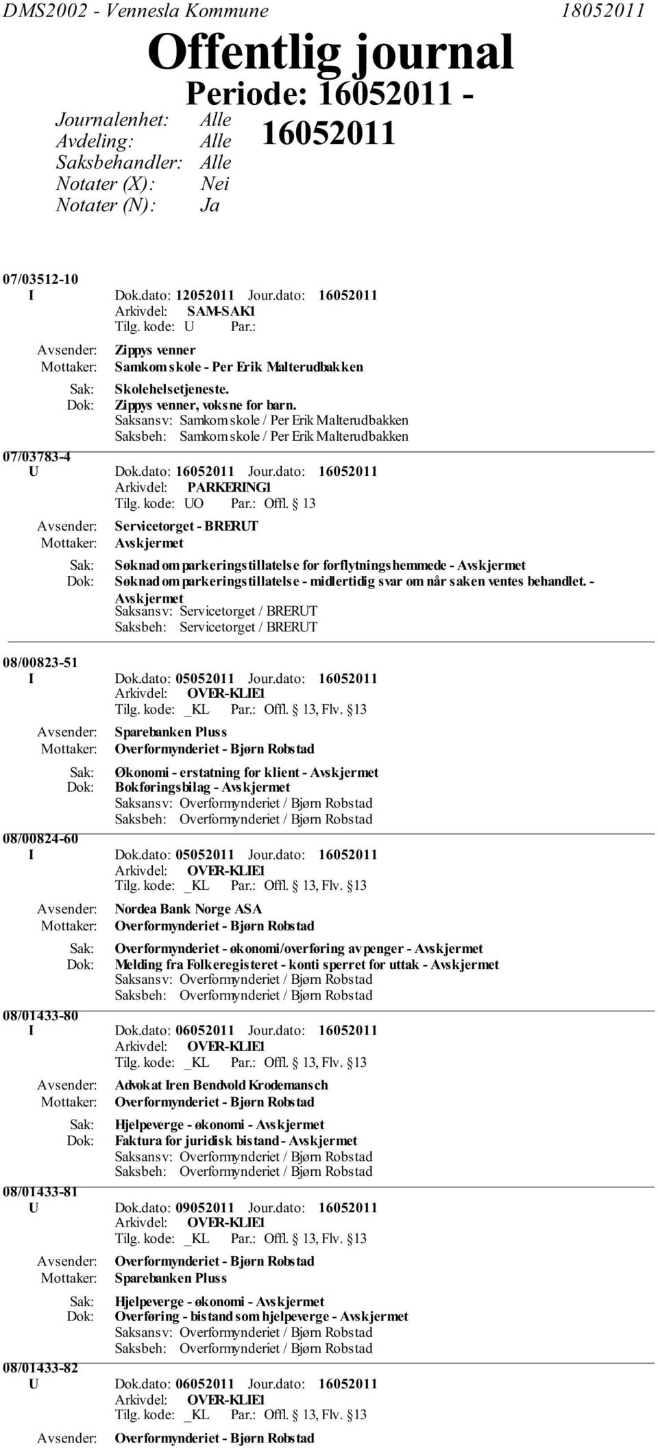 Saksansv: Samkom skole / Per Erik Malterudbakken Saksbeh: Samkom skole / Per Erik Malterudbakken 07/03783-4 U Dok.dato: Jour.