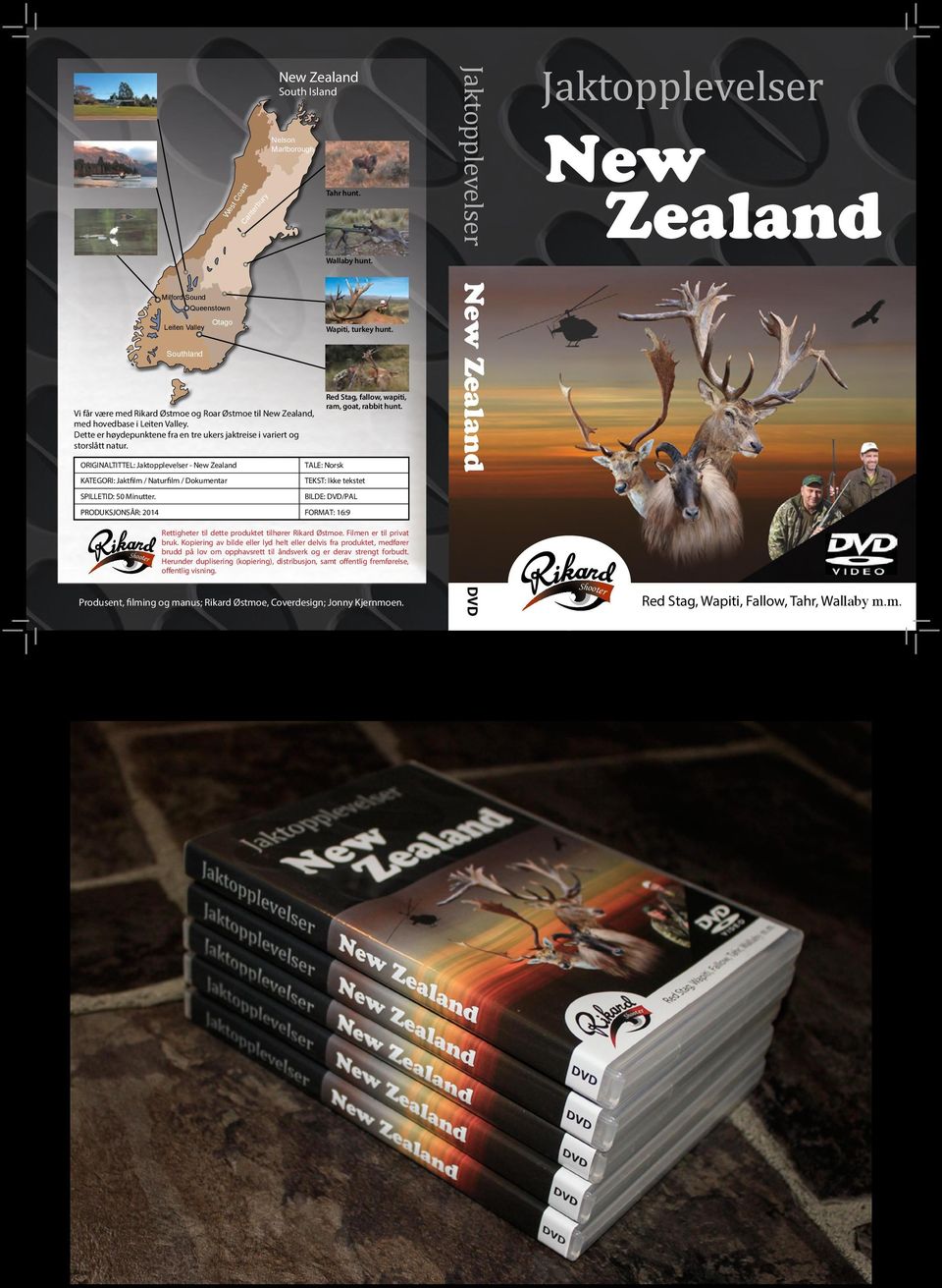 Red Stag, fallow, wapiti, ram, goat, rabbit hunt. ORIGINALTITTEL: Jaktopplevelser - New Zealand TALE: Norsk KATEGORI: Jaktfilm / Naturfilm / Dokumentar TEKST: Ikke tekstet SPILLETID: 50 Minutter.