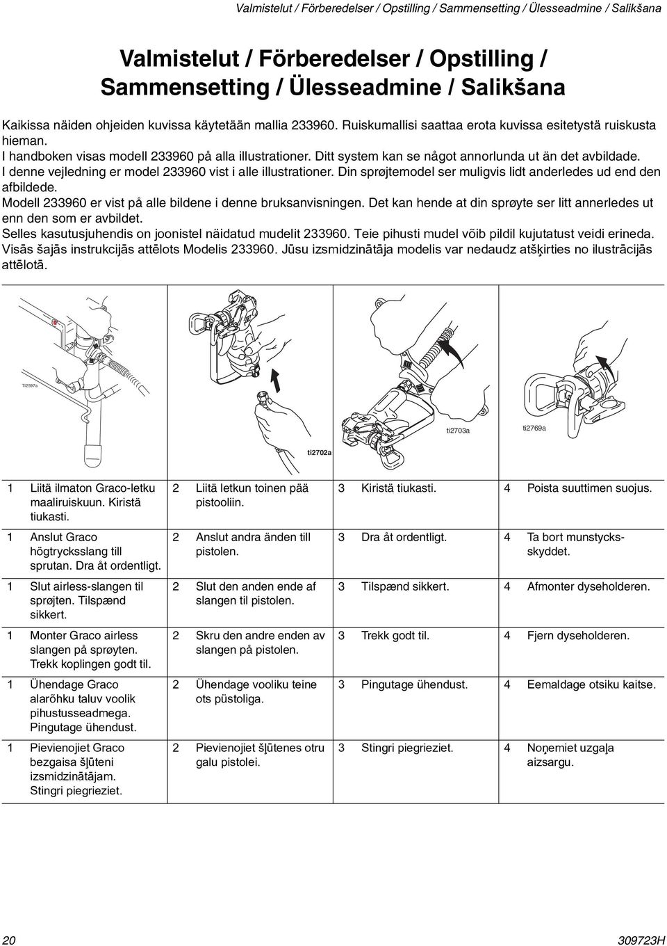 Ditt system kan se något annorlunda ut än det avbildade. I denne vejledning er model 233960 vist i alle illustrationer. Din sprøjtemodel ser muligvis lidt anderledes ud end den afbildede.