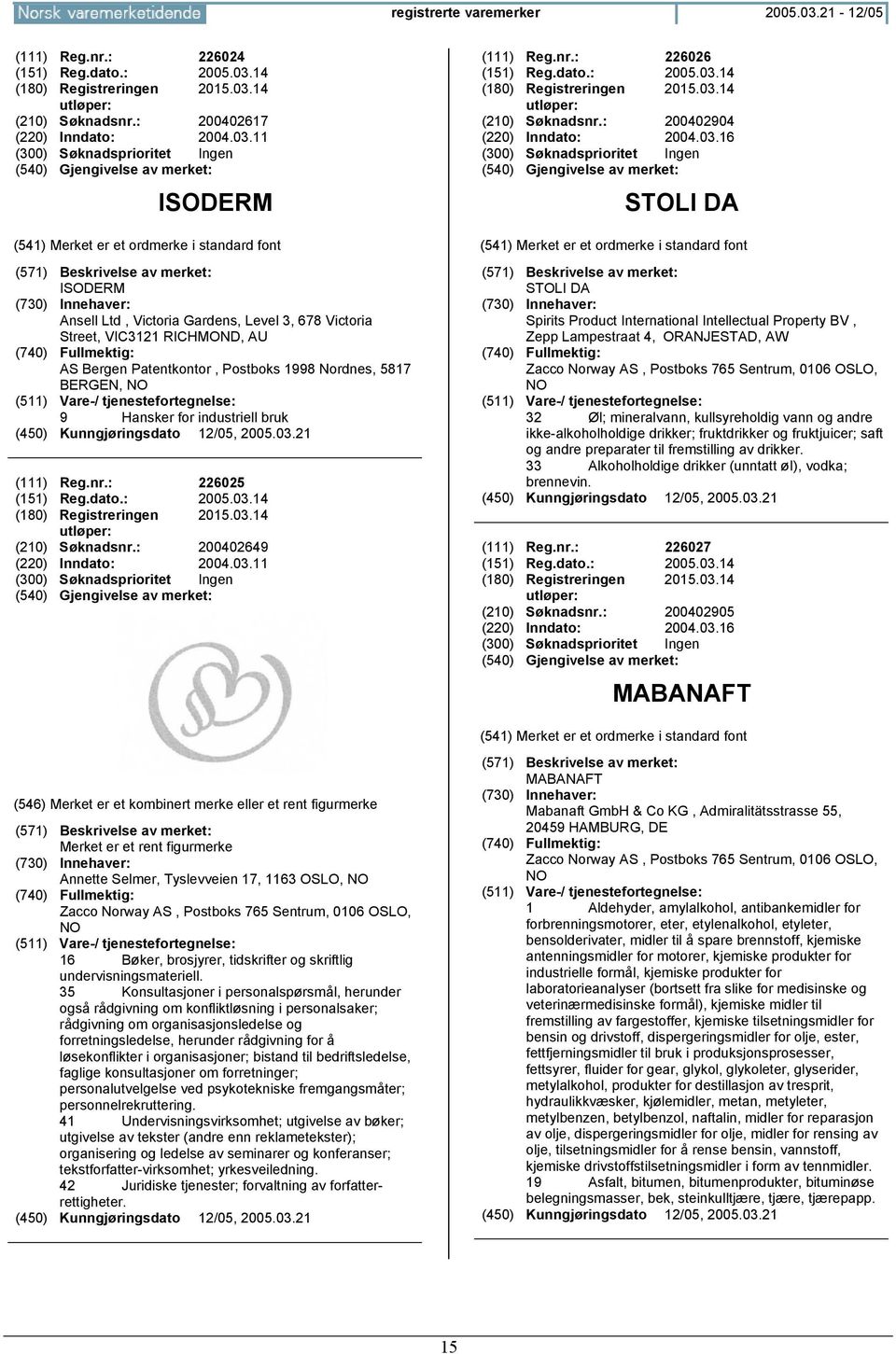 Reg.nr.: 226025 (210) Søknadsnr.: 200402649 (220) Inndato: 2004.03.