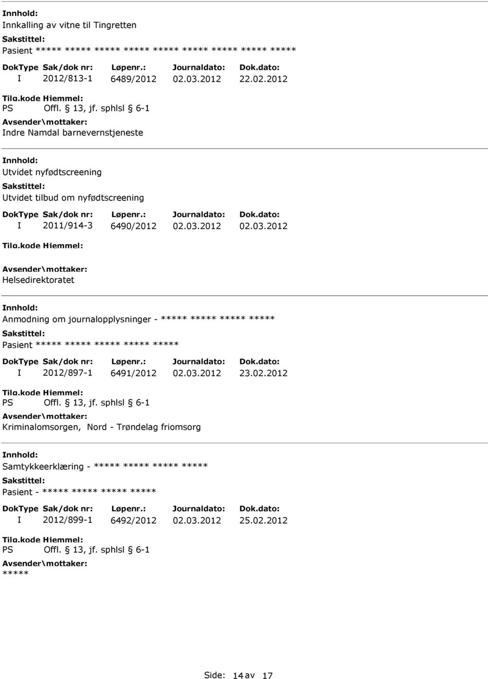 Helsedirektoratet Anmodning om journalopplysninger - 2012/897-1 6491/2012 23.02.