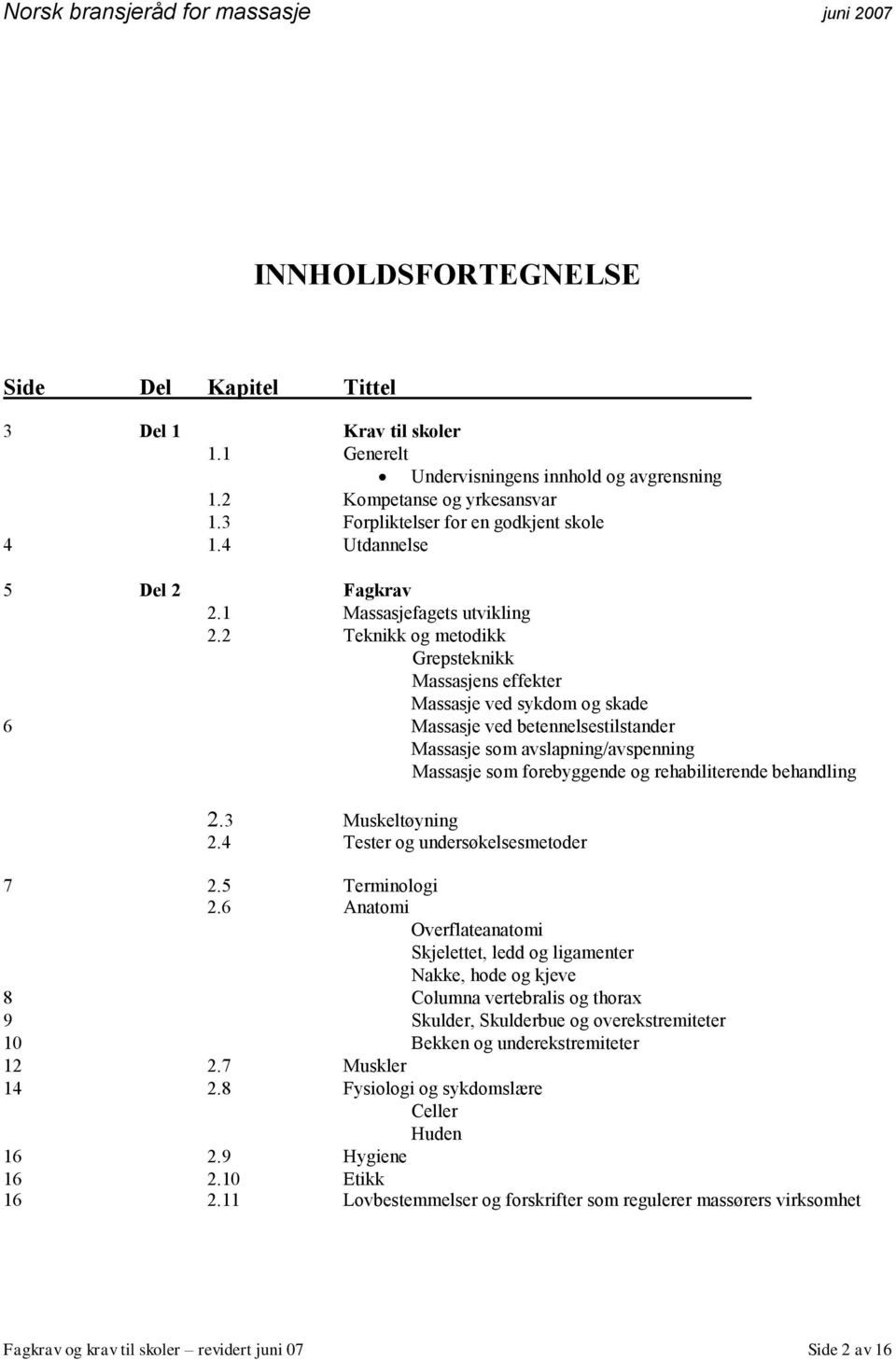 2 Teknikk og metodikk Grepsteknikk Massasjens effekter Massasje ved sykdom og skade 6 Massasje ved betennelsestilstander Massasje som avslapning/avspenning Massasje som forebyggende og