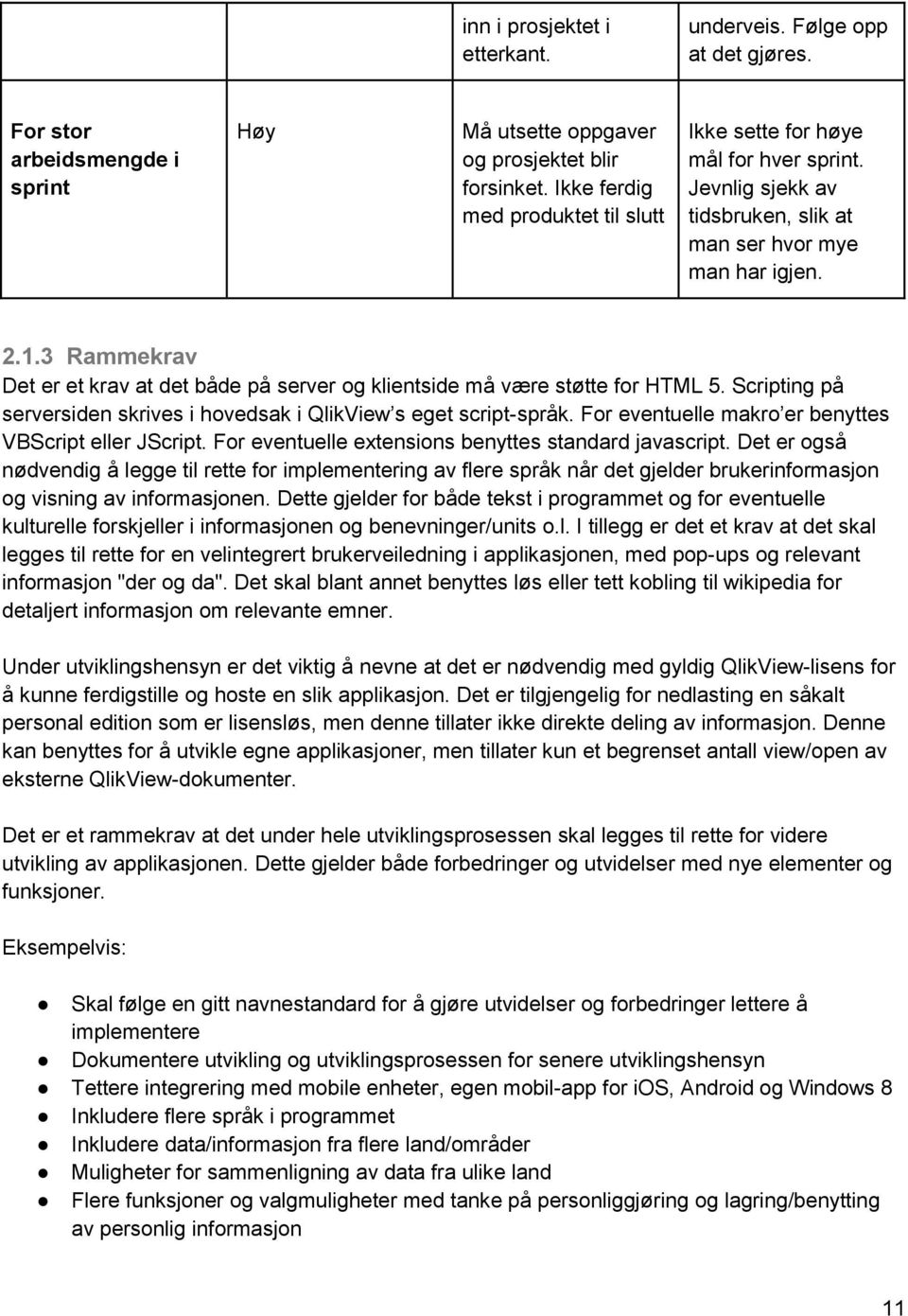 3 Rammekrav Det er et krav at det både på server og klientside må være støtte for HTML 5. Scripting på serversiden skrives i hovedsak i QlikView s eget script-språk.