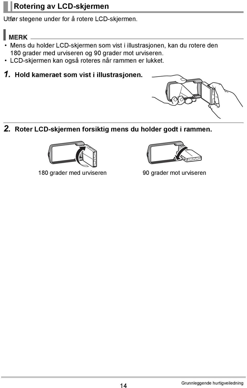 grader mot urviseren. LCD-skjermen kan også roteres når rammen er lukket. 1.