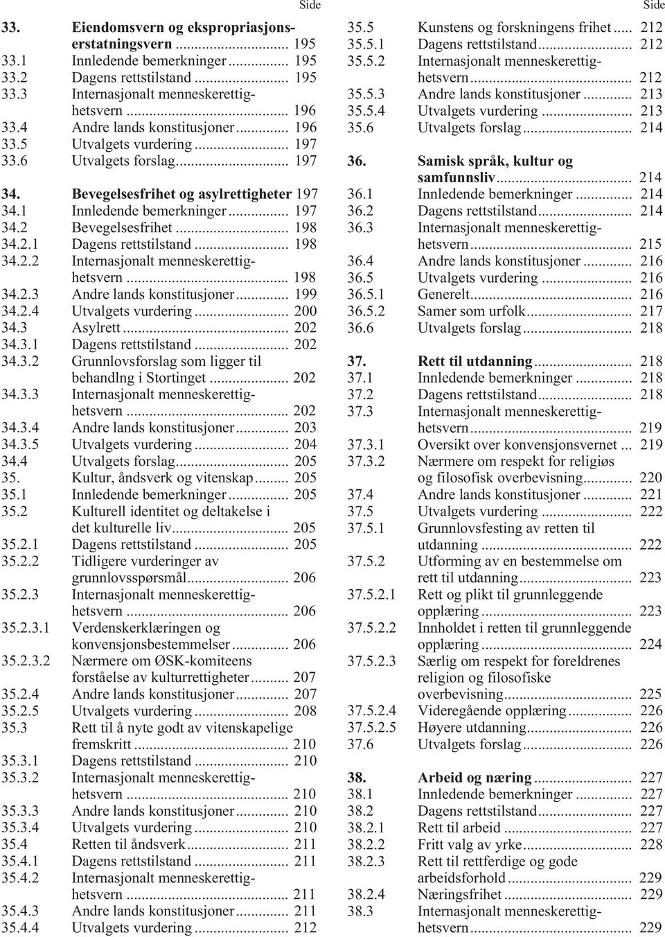 .. 198 34.2.1 Dagens rettstilstand... 198 34.2.2 Internasjonalt menneskerettighetsvern... 198 34.2.3 Andre lands konstitusjoner... 199 34.2.4 Utvalgets vurdering... 200 34.3 Asylrett... 202 34.3.1 Dagens rettstilstand... 202 34.3.2 Grunnlovsforslag som ligger til behandlng i Stortinget.