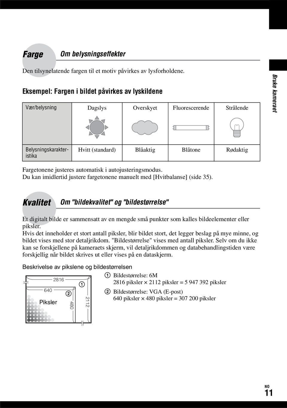 Fargetonene justeres automatisk i autojusteringsmodus. Du kan imidlertid justere fargetonene manuelt med [Hvitbalanse] (side 35).