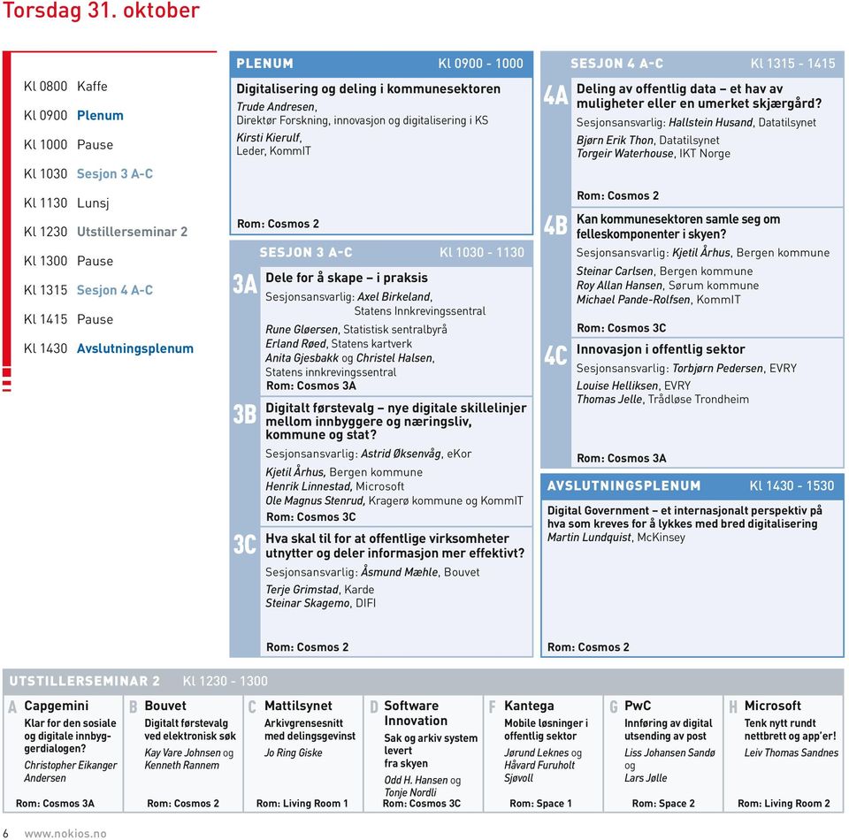 0900-1000 Digitalisering og deling i kommunesektoren Trude Andresen, Direktør Forskning, innovasjon og digitalisering i KS Kirsti Kierulf, Leder, KommIT Rom: Cosmos 2 3A 3B 3C Sesjon 3 A-C Kl