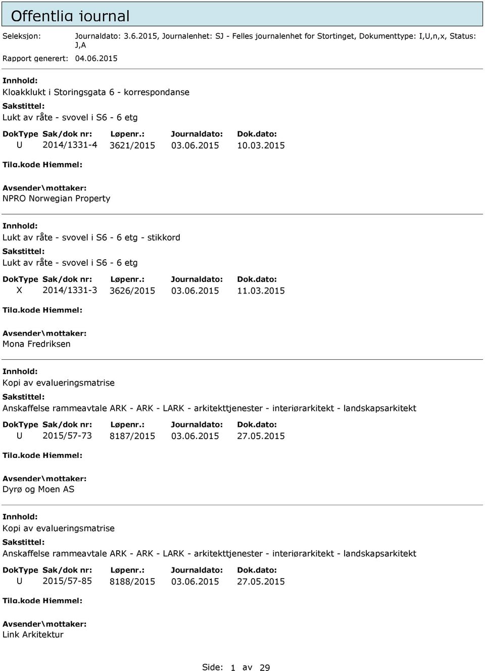 2015 NPRO Norwegian Property Lukt av råte - svovel i S6-6 etg - stikkord Lukt av råte - svovel i S6-6 etg 2014/1331-3 3626/2015 11.03.