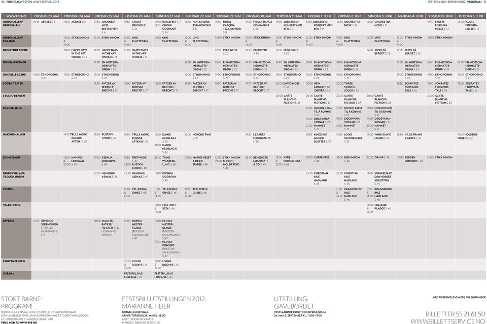 . NDR & Capçon: Tsjajkovskij s.. Frikar dance company: s.. Jubileumskonsert med BFO s.. Jubileumskonsert med BFO s.. Orchestra NoVe s.. Orchestra NoVe s.. Fausts fordømmelse s.. Fausts fordømmelse s. Grieghallen/ Foajeen.