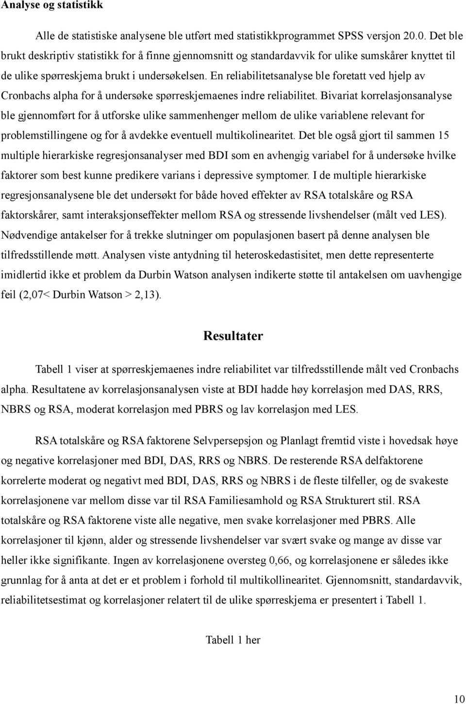 En reliabilitetsanalyse ble foretatt ved hjelp av Cronbachs alpha for å undersøke spørreskjemaenes indre reliabilitet.