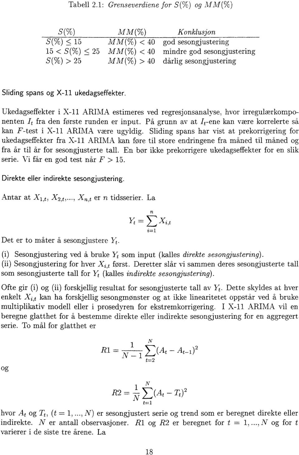 Ukedagseffekter i X-11 ARIMA estimeres ved regresjonsanalyse, hvor irregulærkomponenten It fra den forste runden er input.