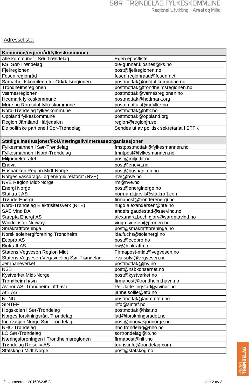 Härjedalen De politiske partiene i Sør-Trøndelag Egen epostliste ole-gunnar.kjosnes@ks.no post@fjellregionen.no fosen.regionraad@fosen.net postmottak@orkdal.kommune.no postmottak@trondheimsregionen.