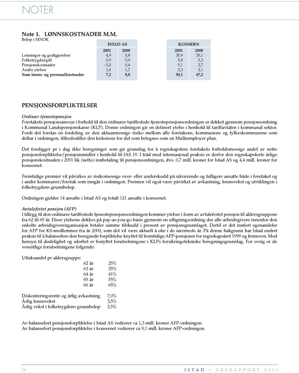 Sum lønns- og personalkostnader 7,2 8,8 50,1 47,2 PENSJONSFORPLIKTELSER Ordinær tjenestepensjon Foretakets pensjonsansvar i forhold til den ordinære tariffestede tjenestepensjonsordningen er dekket