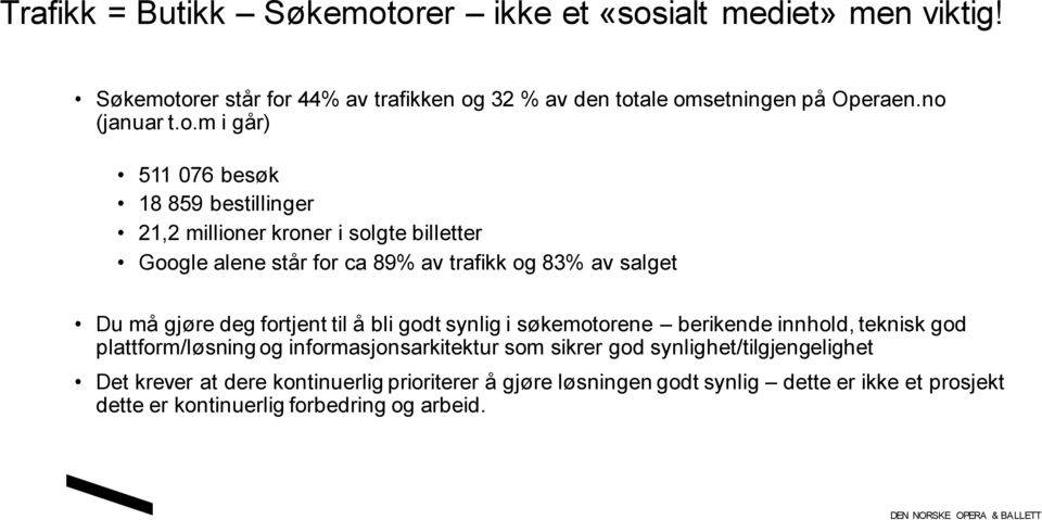 Du må gjøre deg fortjent til å bli godt synlig i søkemotorene berikende innhold, teknisk god plattform/løsning og informasjonsarkitektur som sikrer god