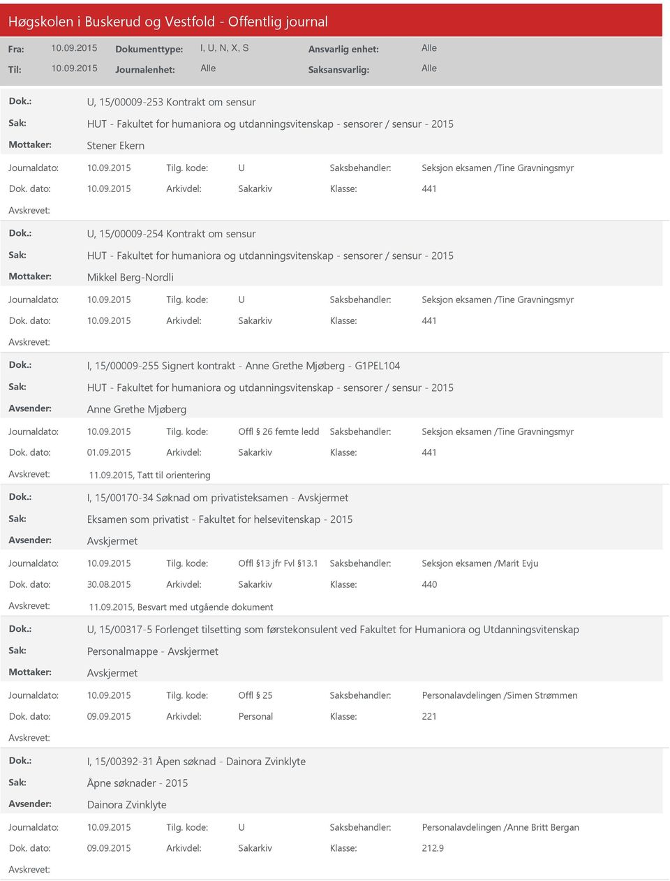 dato: Arkivdel: Sakarkiv 441 I, 15/00009-255 Signert kontrakt - Anne Grethe Mjøberg - G1PEL104 HT - Fakultet for humaniora og utdanningsvitenskap - sensorer / sensur - 2015 Anne Grethe Mjøberg Offl