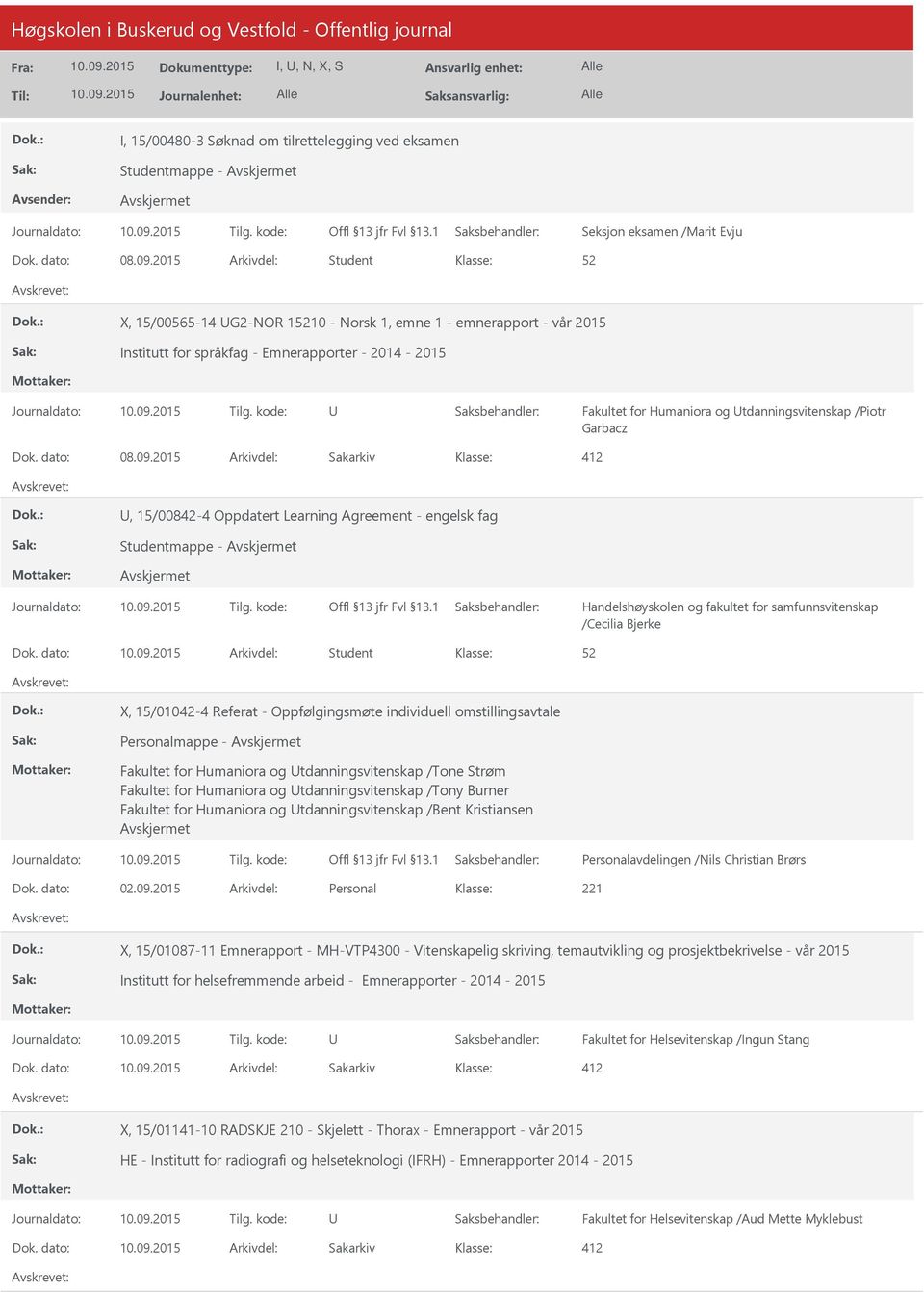 Garbacz Dok. dato: 08.09.2015 Arkivdel: Sakarkiv 412, 15/00842-4 Oppdatert Learning Agreement - engelsk fag Studentmappe - Handelshøyskolen og fakultet for samfunnsvitenskap /Cecilia Bjerke Dok.