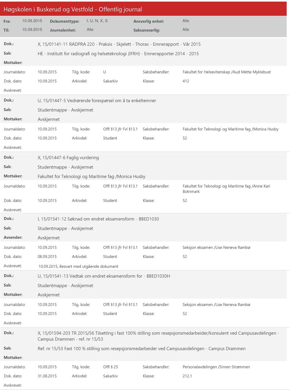 dato: Arkivdel: Student X, 15/01447-6 Faglig vurdering Studentmappe - Fakultet for Teknologi og Maritime fag /Monica Husby Fakultet for Teknologi og Maritime fag /Anne Kari Botnmark Dok.