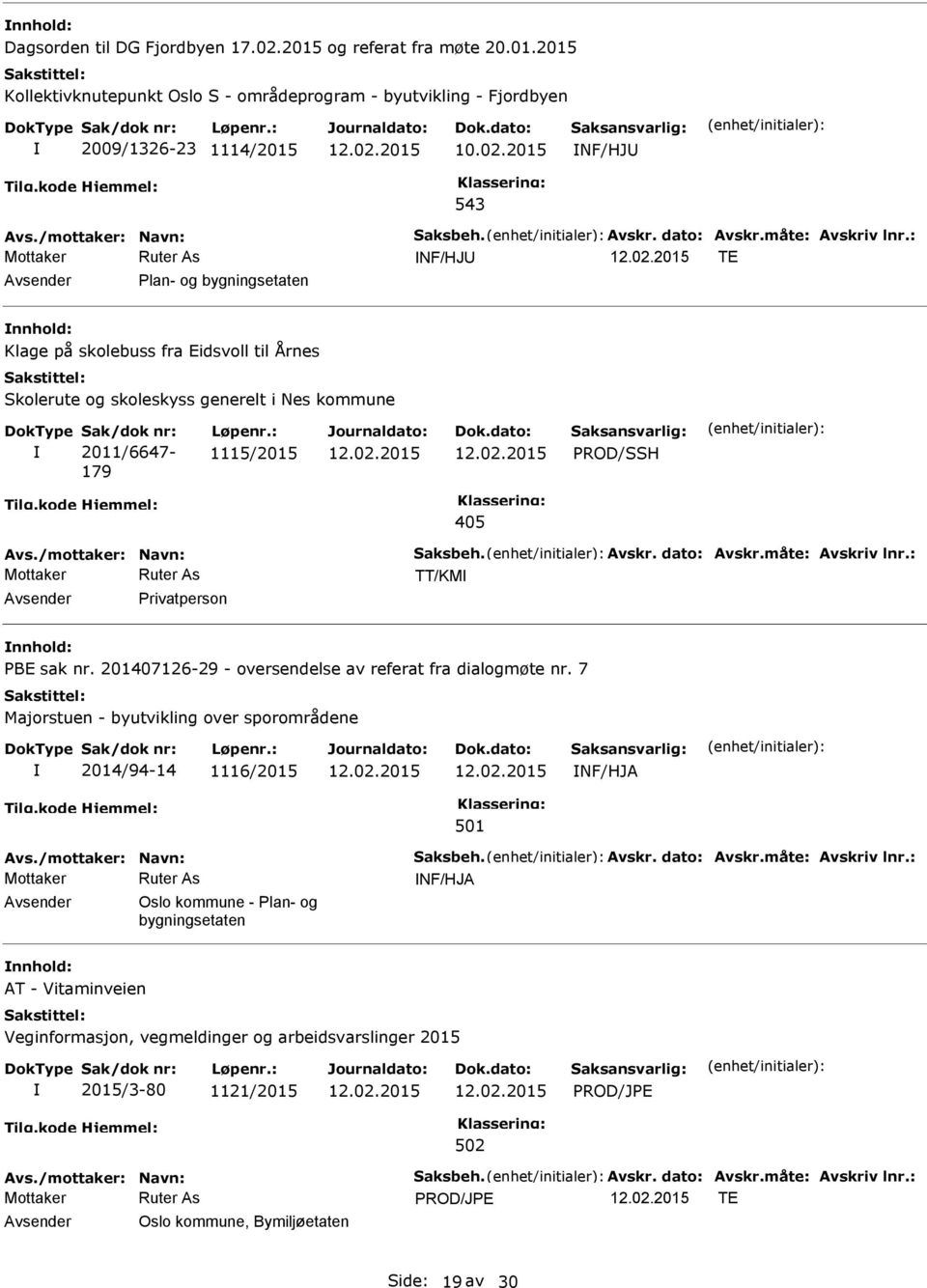 : 1115/2015 405 Avs./mottaker: Navn: Saksbeh. Avskr. dato: Avskr.måte: Avskriv lnr.: TT/KM Privatperson PBE sak nr. 201407126-29 - oversendelse av referat fra dialogmøte nr.