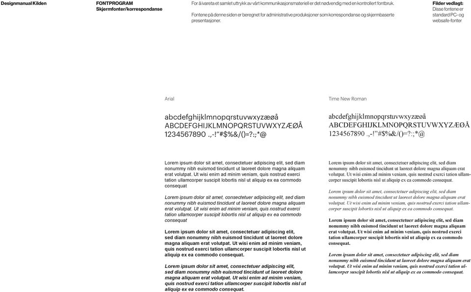 Filder vedlagt: Disse fontene er standard PC- og websafe-fonter Arial Time New Roman abcdefghijklmnopqrstuvwxyzæøå ABCDEFGHIJKLMNOPQRSTUVWXYZÆØÅ 1234567890.,-! #$%&/()=?