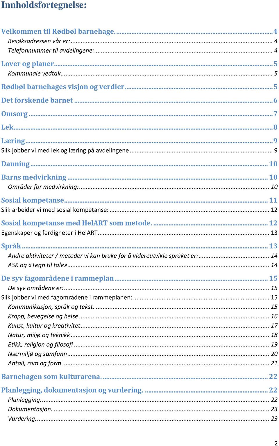 .. 10 Sosial kompetanse... 11 Slik arbeider vi med sosial kompetanse:... 12 Sosial kompetanse med HelART som metode.... 12 Egenskaper og ferdigheter i HelART... 13 Språk.