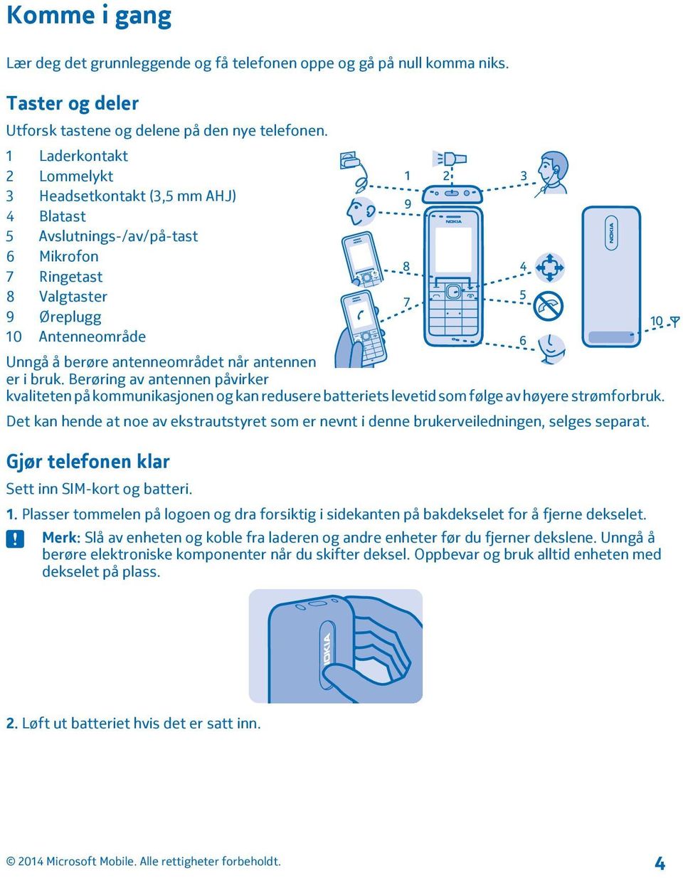 er i bruk. Berøring av antennen påvirker kvaliteten på kommunikasjonen og kan redusere batteriets levetid som følge av høyere strømforbruk.