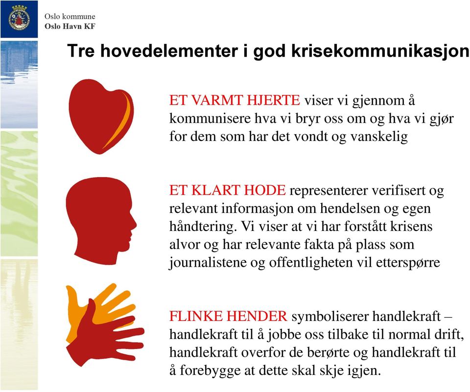 Vi viser at vi har forstått krisens alvor og har relevante fakta på plass som journalistene og offentligheten vil etterspørre FLINKE HENDER