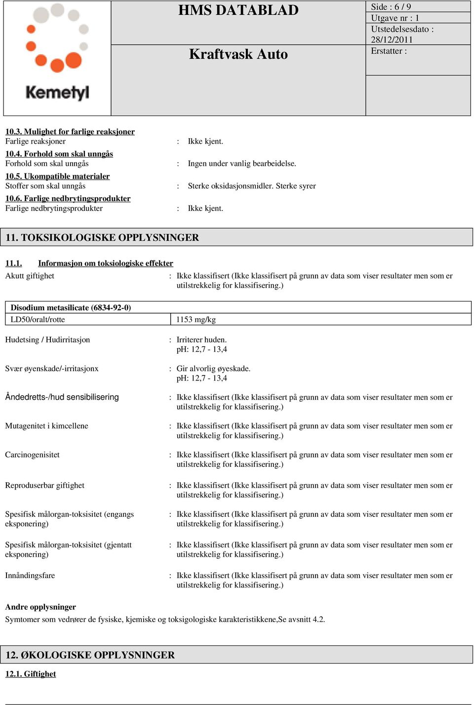 TOKSIKOLOGISKE OPPLYSNINGER 11