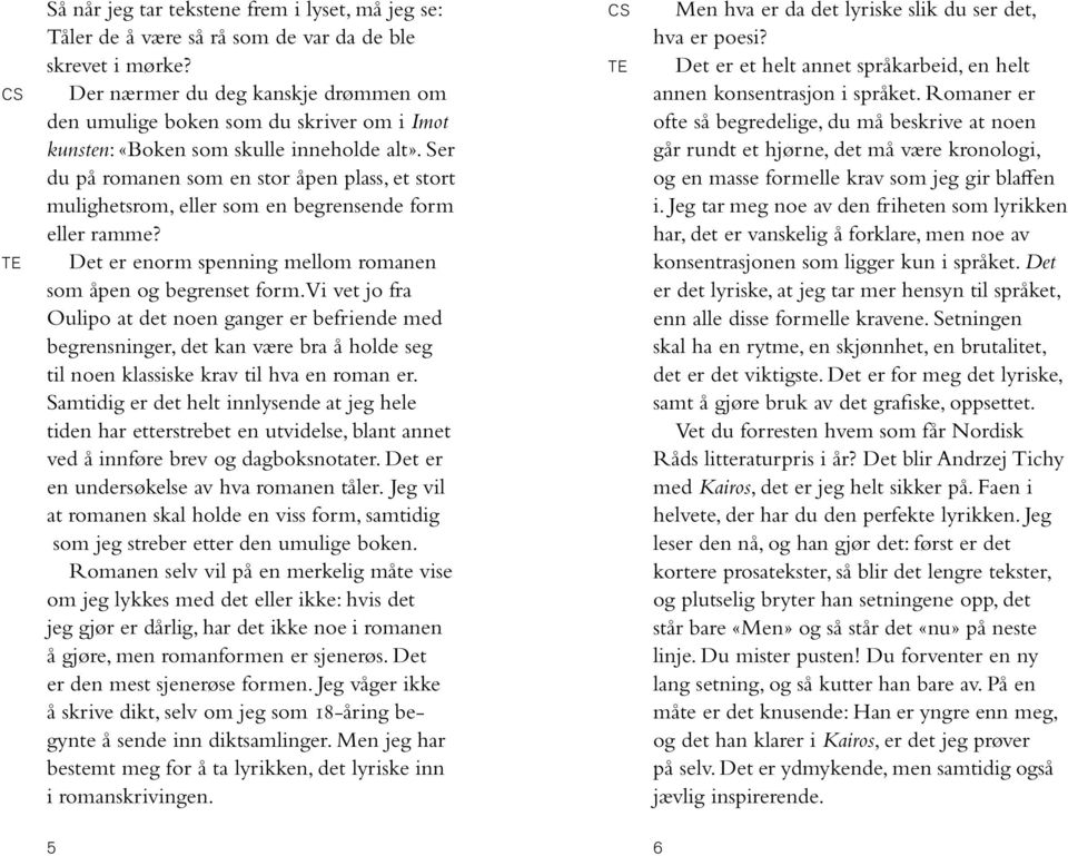 Ser du på romanen som en stor åpen plass, et stort mulighetsrom, eller som en begrensende form eller ramme? Det er enorm spenning mellom romanen som åpen og begrenset form.