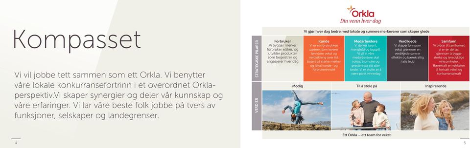 STRATEGISKE PILARER VERDIER Forbruker Vi bygger merker forbruker elsker, og utvikler produkter som begeistrer og engasjerer hver dag Modig Kunde Vi er en foretrukken partner, som leverer lønnsom